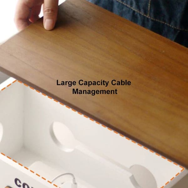 Cable Management Box Organiser with Lid Wood Style