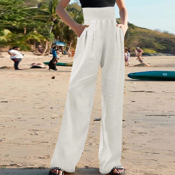 Linen Blend Wide-Leg Trousers Casual Summer Pants