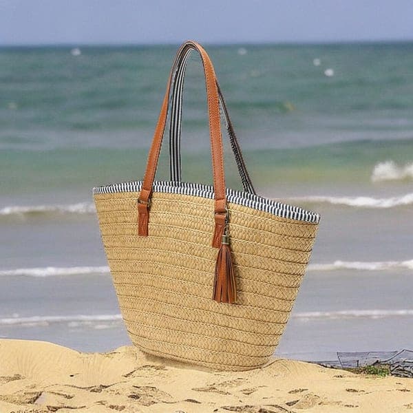 Woven Straw Beach Bag Summer Tote Natural Rattan