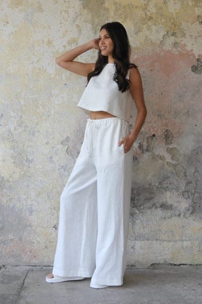 Women's Linen Palazzo Pants (Wide Leg, Casual)